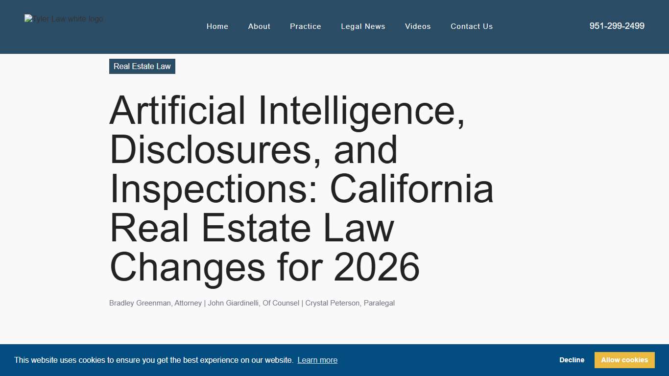Artificial Intelligence, Disclosures, and Inspections: California Real Estate Law Changes for 2026 - Tyler Law LLP