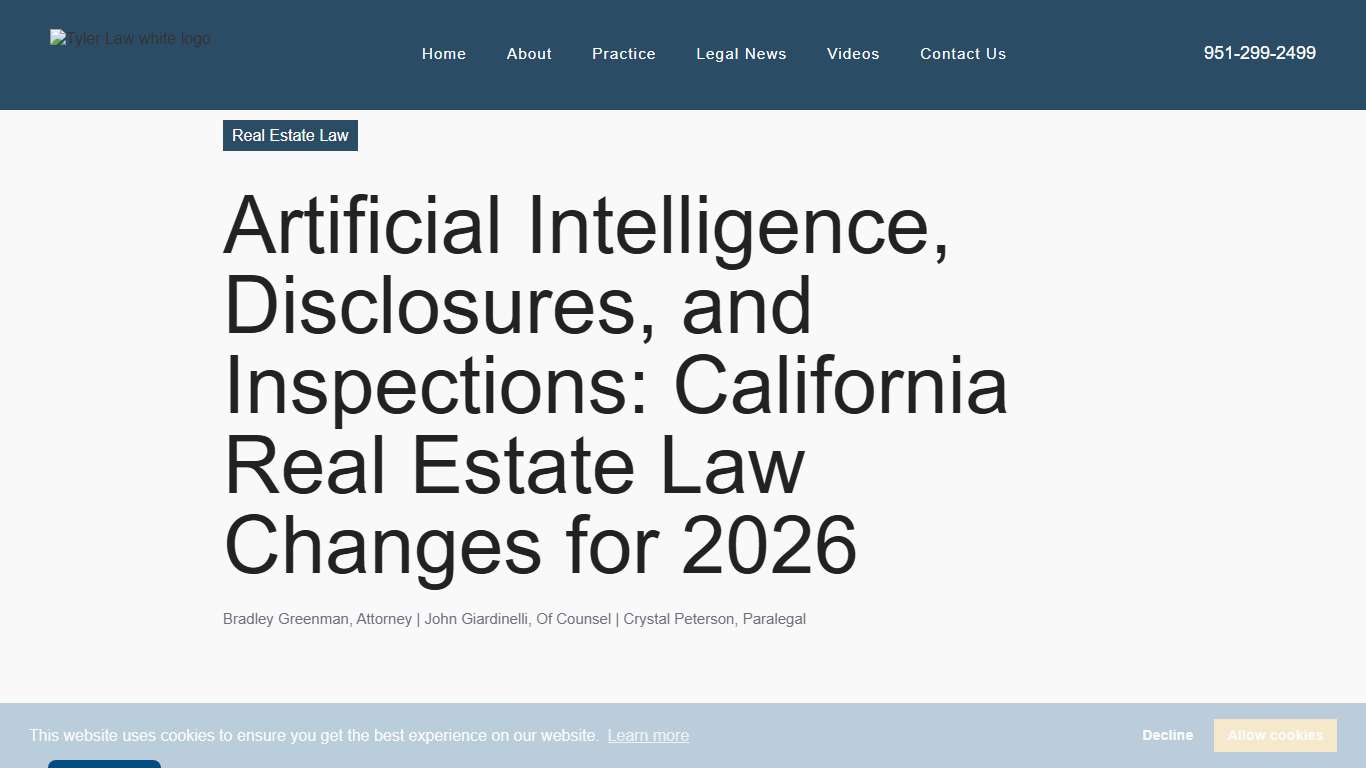 Artificial Intelligence, Disclosures, and Inspections: California Real Estate Law Changes for 2026 - Tyler Law LLP